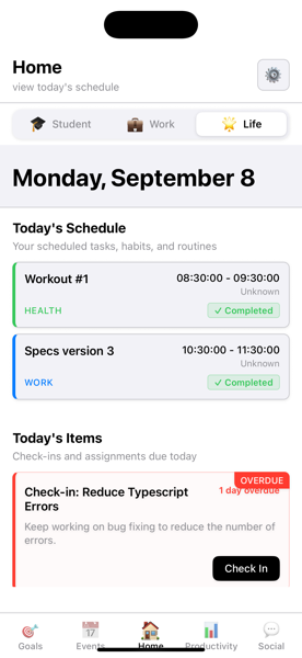 Inertia Planner Home Screen